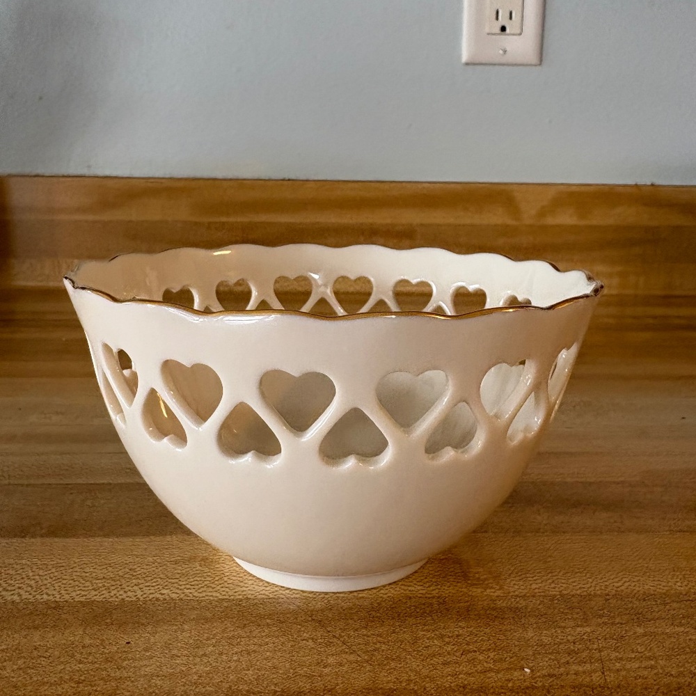 Lenox Pierced Heart Bowl Ivory Gold Trim Vintage Candy Dish